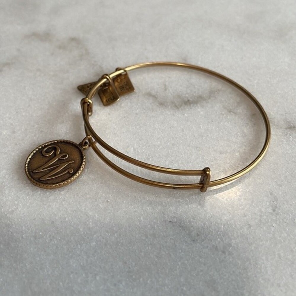 Initial W Gold Adjustable Bangle Bracelet Stackable - Picture 2 of 3